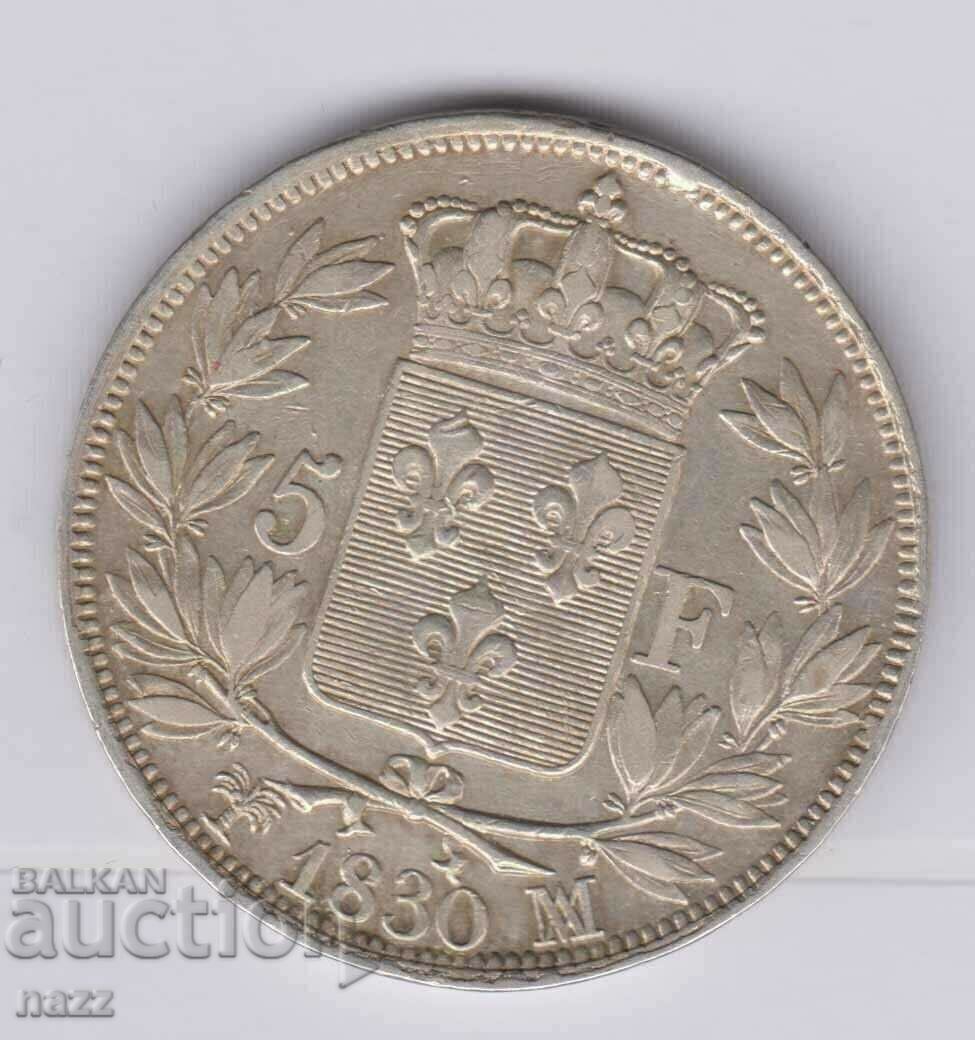 Γαλλία 5 Φράγκα 1830 MA Charles X / Ασημένιο