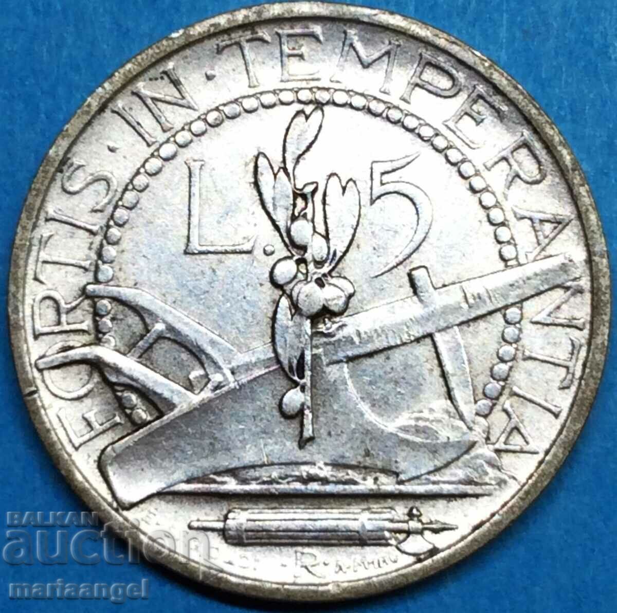 5 лири 1932 Сан Марино сребро - доста рядка