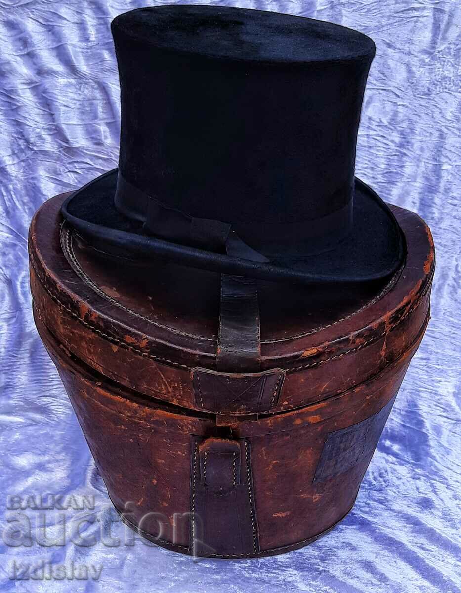 Joshua Turner Pălărie neagră de castor în husă de piele