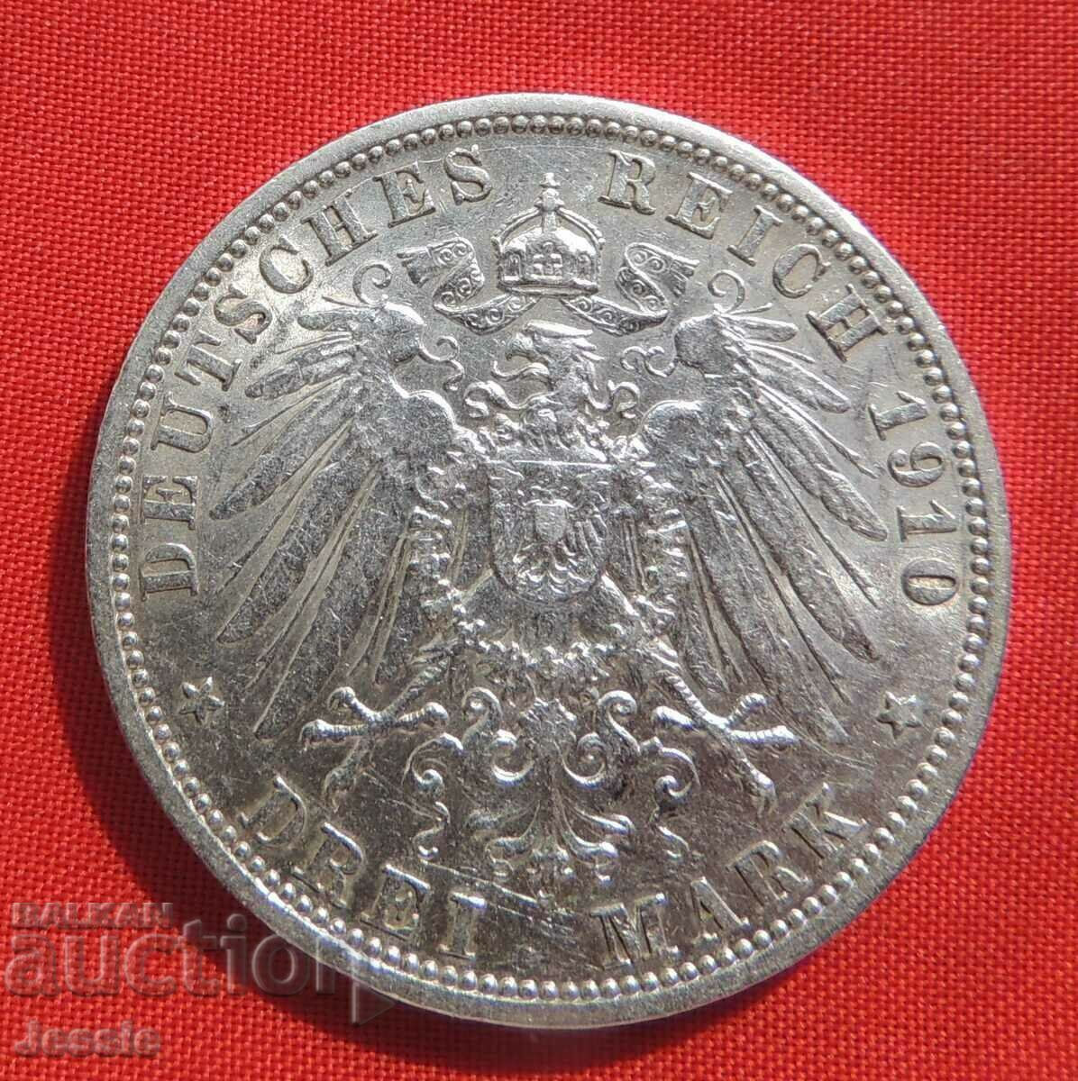3 марки 1910 А Германия КАЧЕСТВО частичен матричен гланц