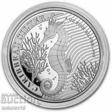 Silver 1 oz Caribbean Seahorse - Barbados 2023