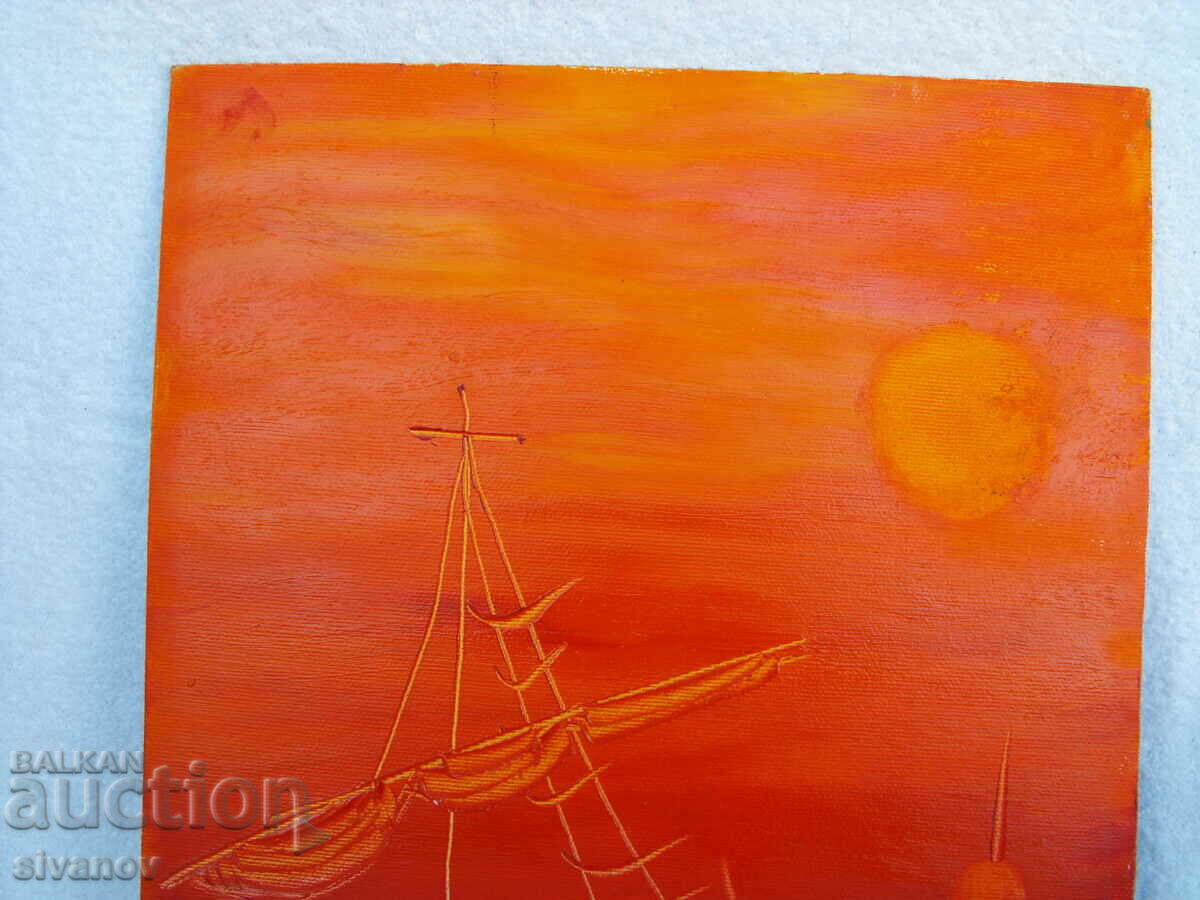 Licitație Interesant tablou pe placaj semnat P.S. #724 Licitație Interesant tablou pe placaj semnat P.S. #724