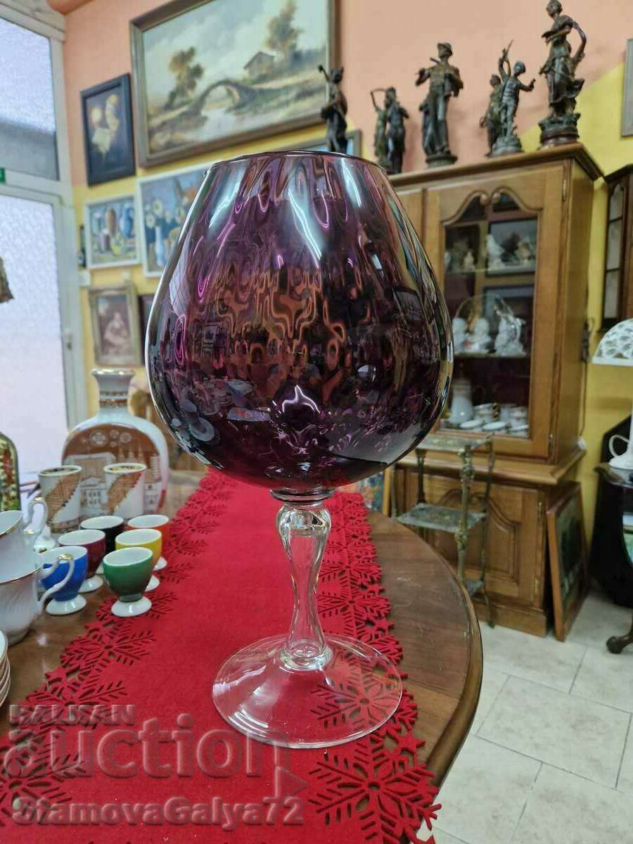 Уникална огромна френска чаша цветен кристал