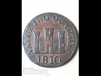 Гибралтар Великобритания 2 куартос 1810 рядка медна монета