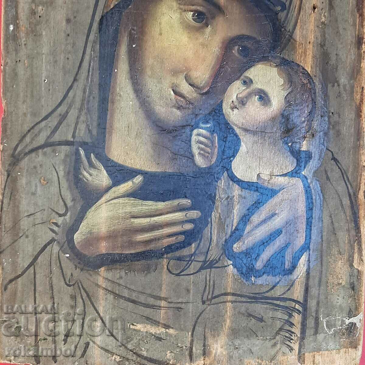 Delivery of Old Russian hand-painted icon of the Virgin and Child Delivery of Old Russian hand-painted icon of the Virgin and Child