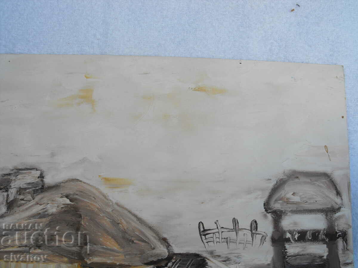 Delivery of Interesting painting on chipboard signed P.S. #0727 Delivery of Interesting painting on chipboard signed P.S. #0727