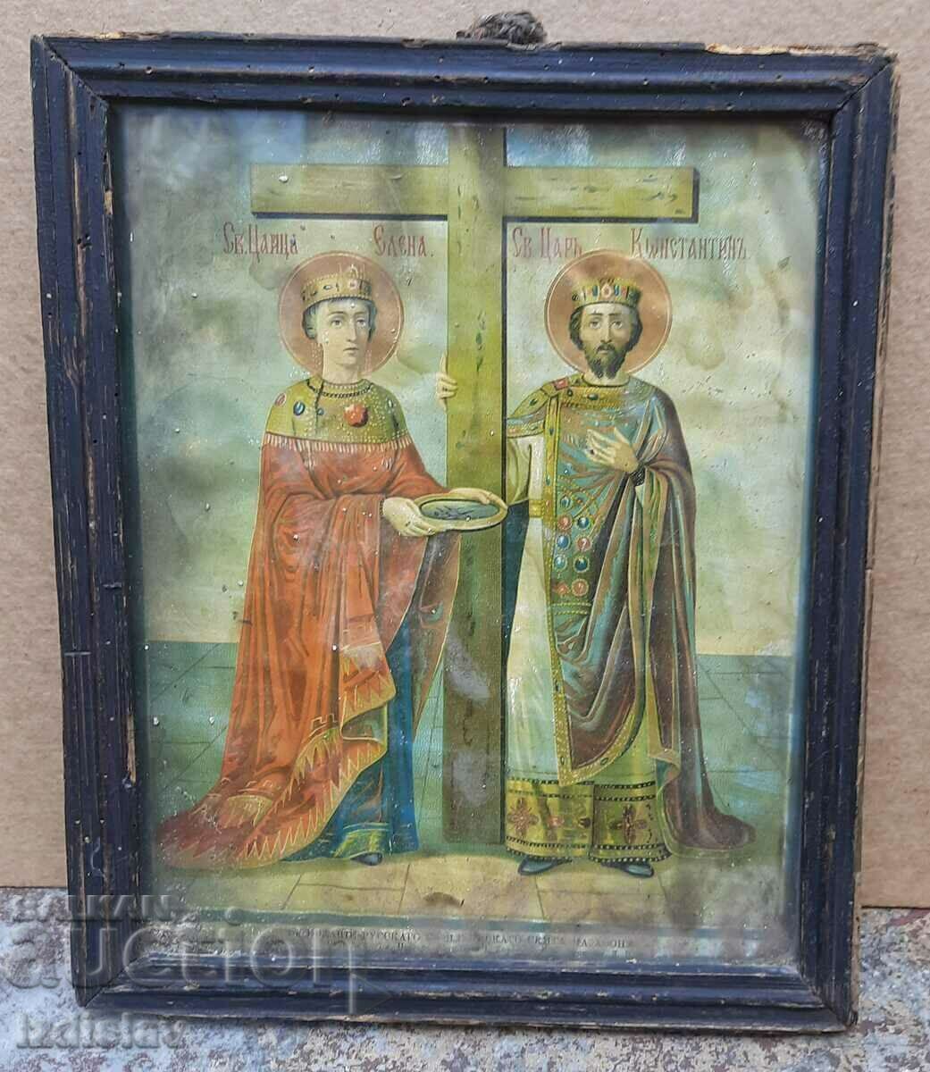 Auction Old icon, lithograph of St. Constantine and Elena Auction Old icon, lithograph of St. Constantine and Elena