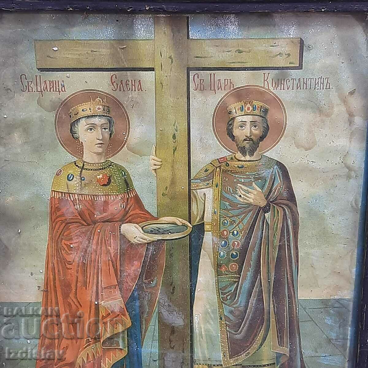 Old icon, lithograph of St. Constantine and Elena - 5 Old icon, lithograph of St. Constantine and Elena - 5