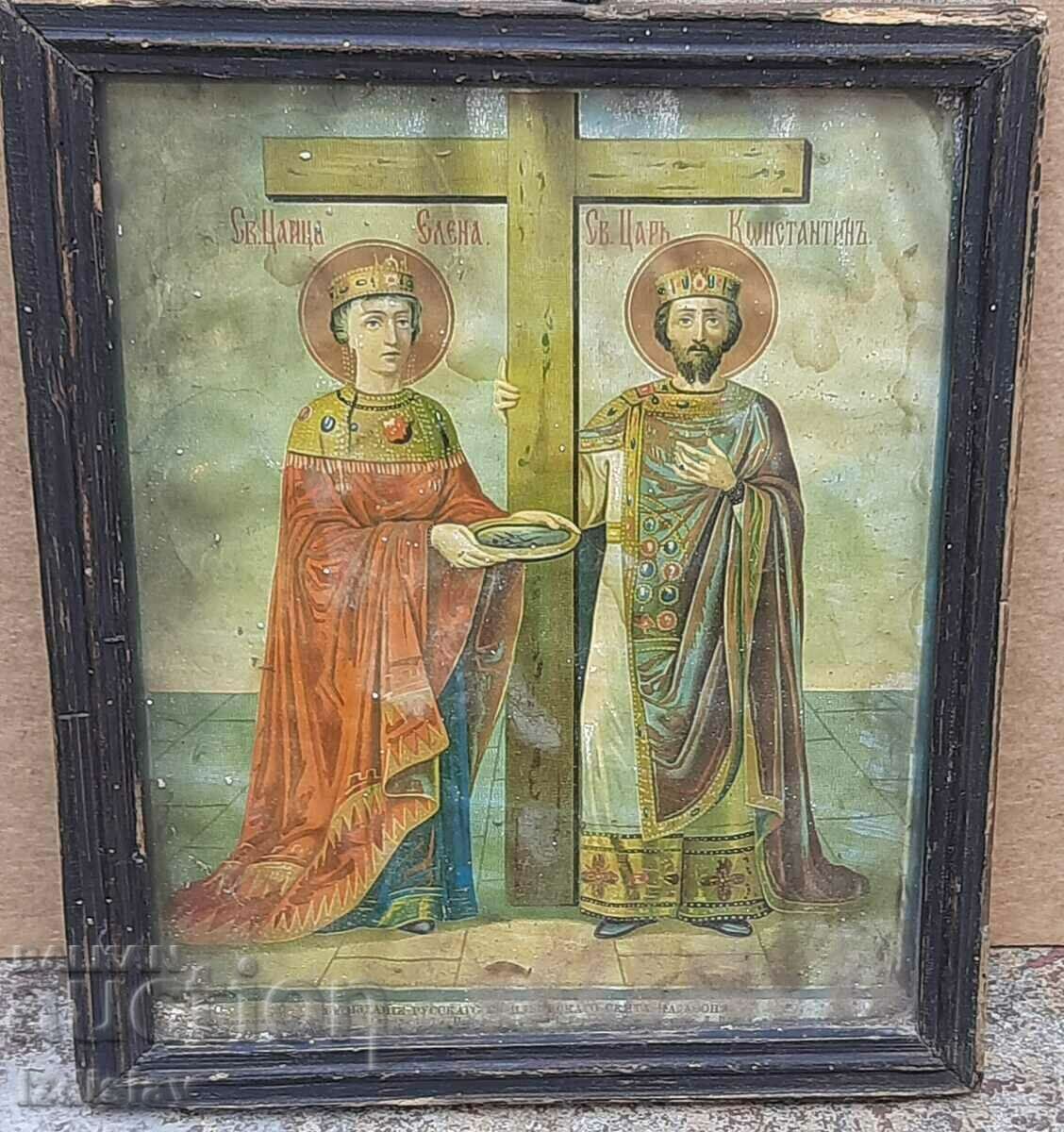 Icoana veche, litografia Sf. Constantin si Elena