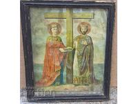 Icoana veche, litografia Sf. Constantin si Elena