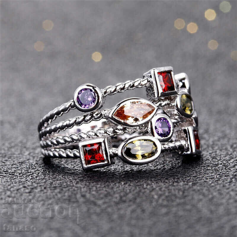 Inel de dama multicolor cu zirconi - 5