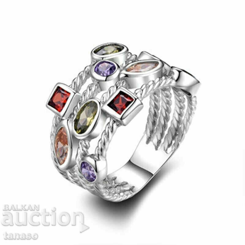 Inel de dama multicolor cu zirconi