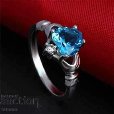 Auction Women's ring with blue zircon - heart Auction Women's ring with blue zircon - heart