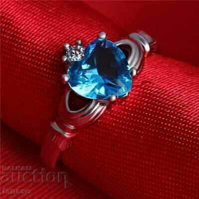 Women's ring with blue zircon - heart - 5 Women's ring with blue zircon - heart - 5