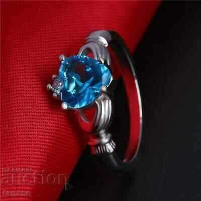 Women's ring with blue zircon - heart - 6 Women's ring with blue zircon - heart - 6