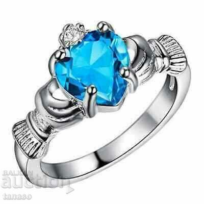 Γυναικείο δαχτυλίδι με μπλε ζιργκόν - καρδιά