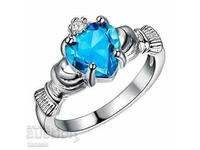 Дамски пръстен със син циркон - сърце