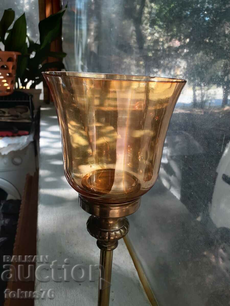 Auction Large heavy solid goblet of bronze and colored glass Auction Large heavy solid goblet of bronze and colored glass
