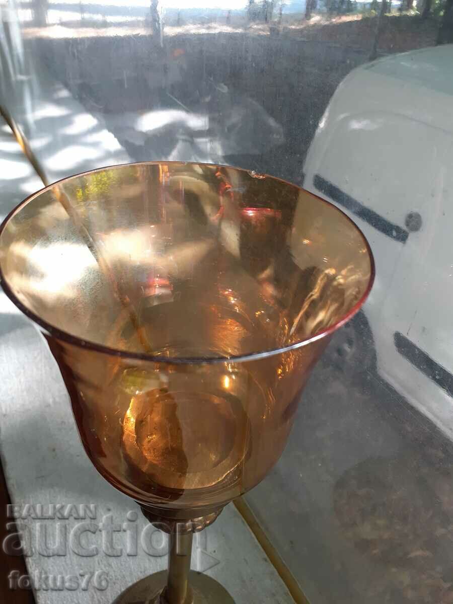 Delivery of Large heavy solid goblet of bronze and colored glass Delivery of Large heavy solid goblet of bronze and colored glass