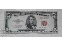 5 Dollars 1953 USA Red Stamp.