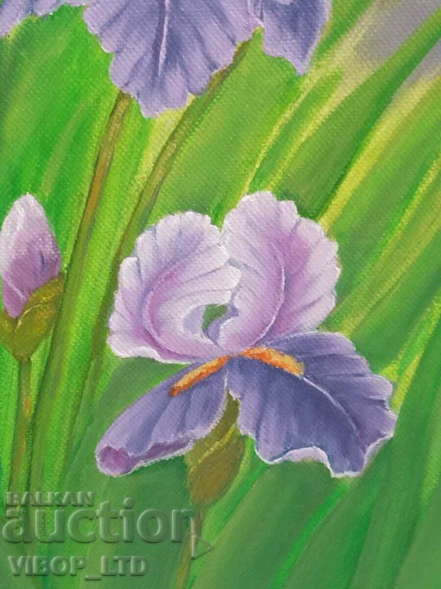 Auction  painter! IRISES IN THE GARDEN, author's painting