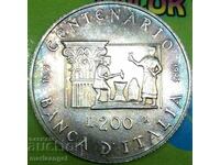 200 лири 1993 - 100 години на Банк "Италия" сребро UNC рядка