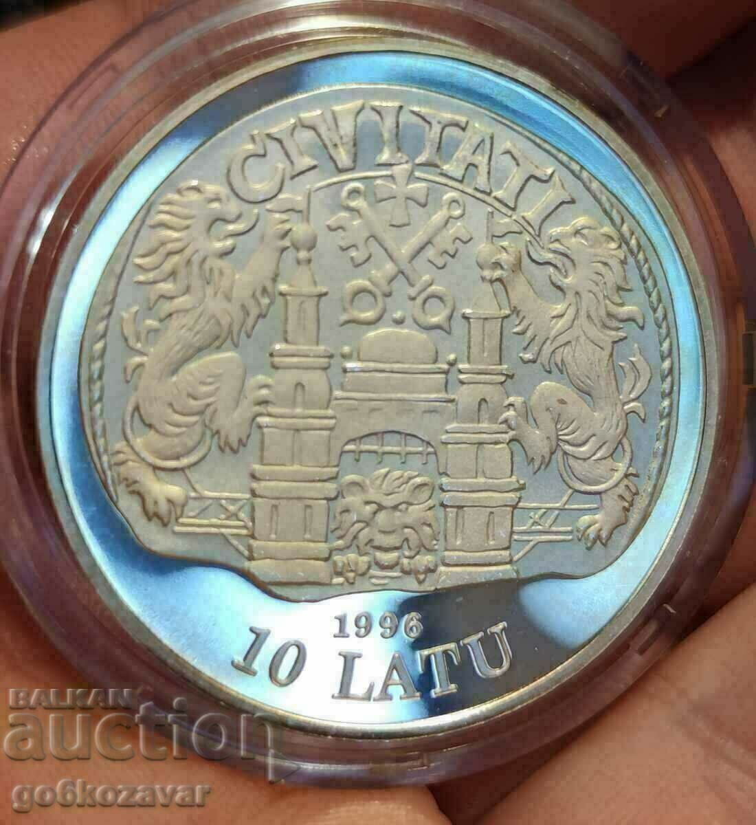 Латвия 10 Лату 1996г Сребро 0.925 Proof UNC