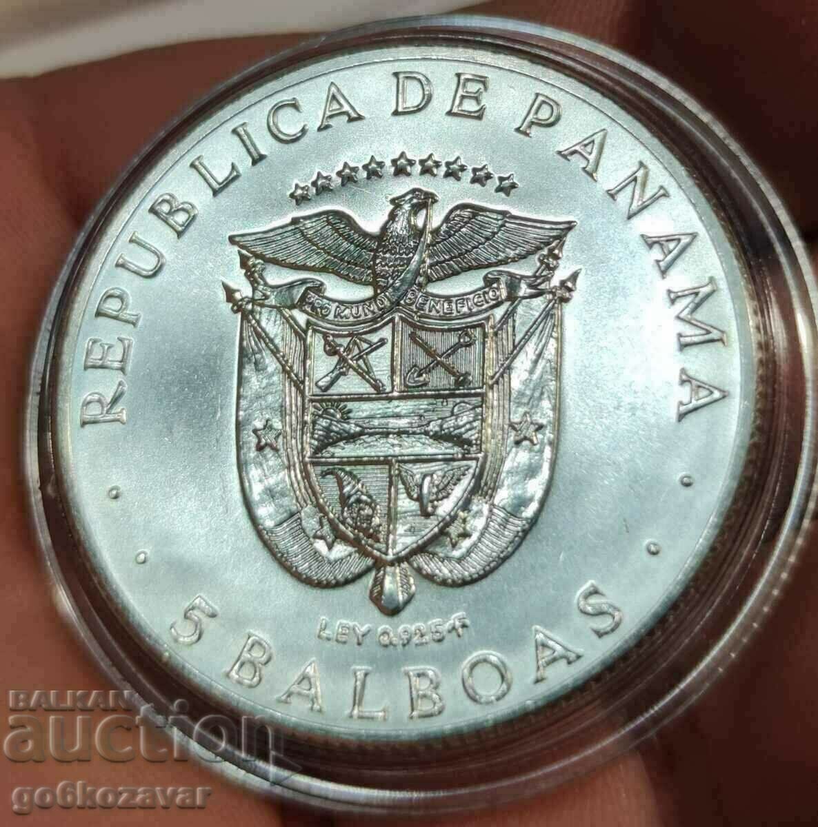 Panama 5 Balboa 1970 Silver 0.925 UNC