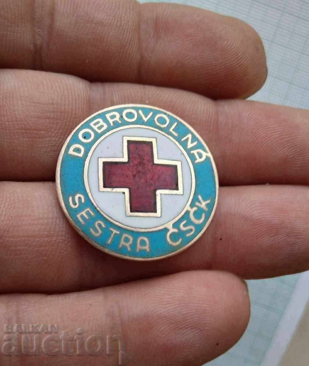 13785 Badge - Volunteer Sister Czechoslovakia - bronze enamel with price 10.00 BGN | € 5.11 13785 Badge - Volunteer Sister Czechoslovakia - bronze enamel with price 10.00 BGN | € 5.11