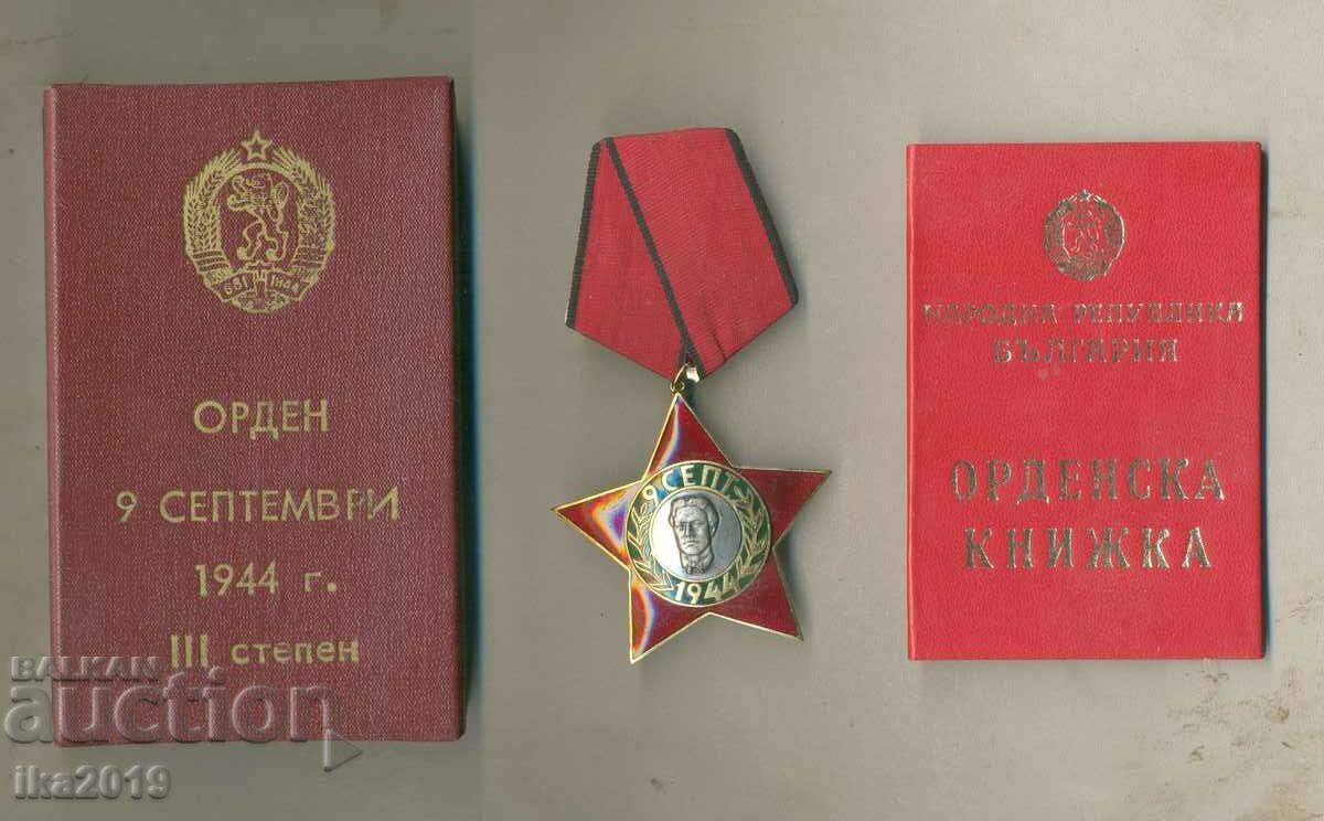 Ordinul din 9 septembrie, gradul III cu cutie și document original