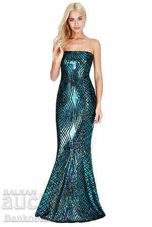 Strapless maxi dress with geometric sequins