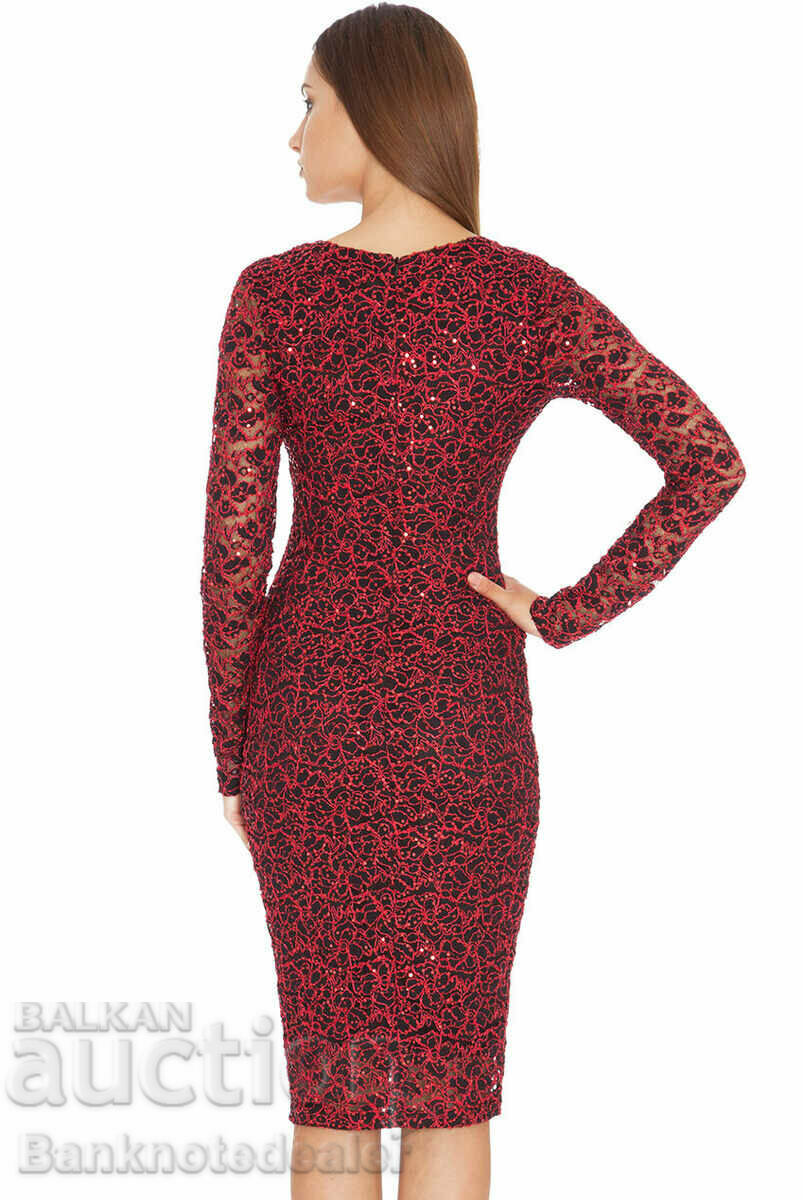 Embroidered Sequin Midi Dress Style No: DR246 Red