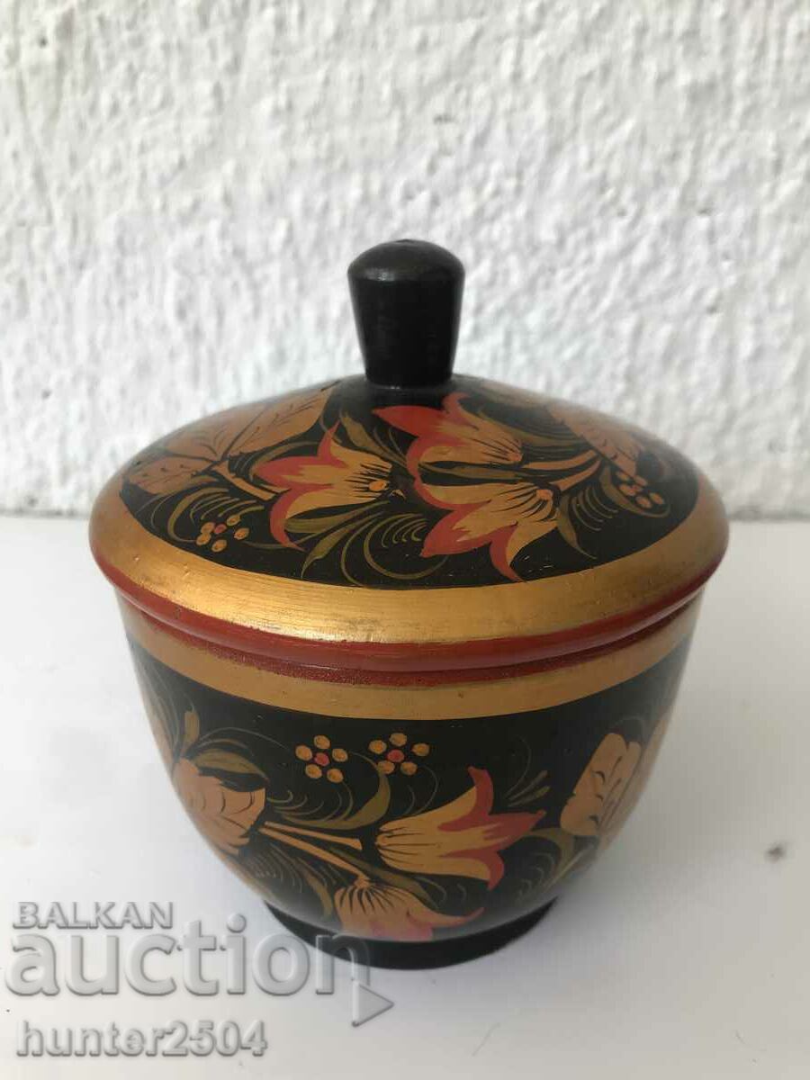 Sugar bowl with lid - 10/8 cm USSR, wood
