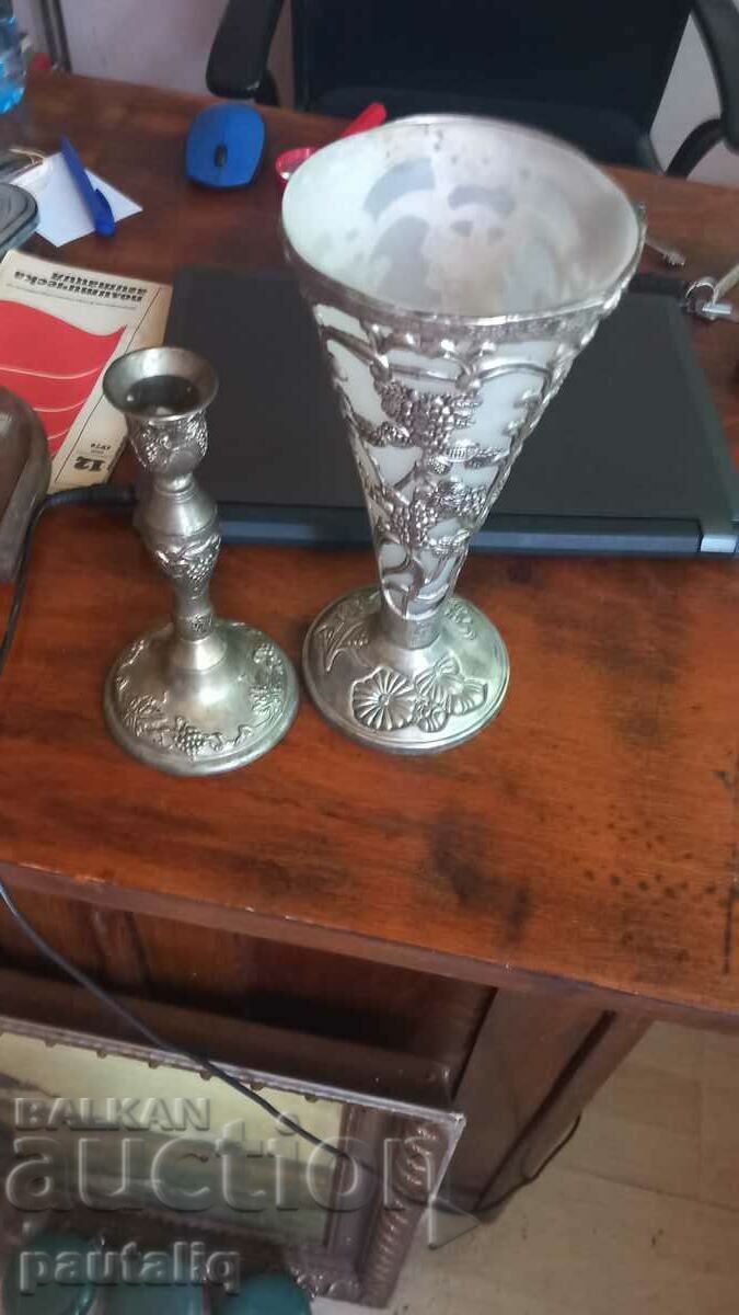 LOT CANDLESTICK AND VASE
