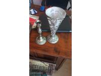 LOT CANDLESTICK AND VASE