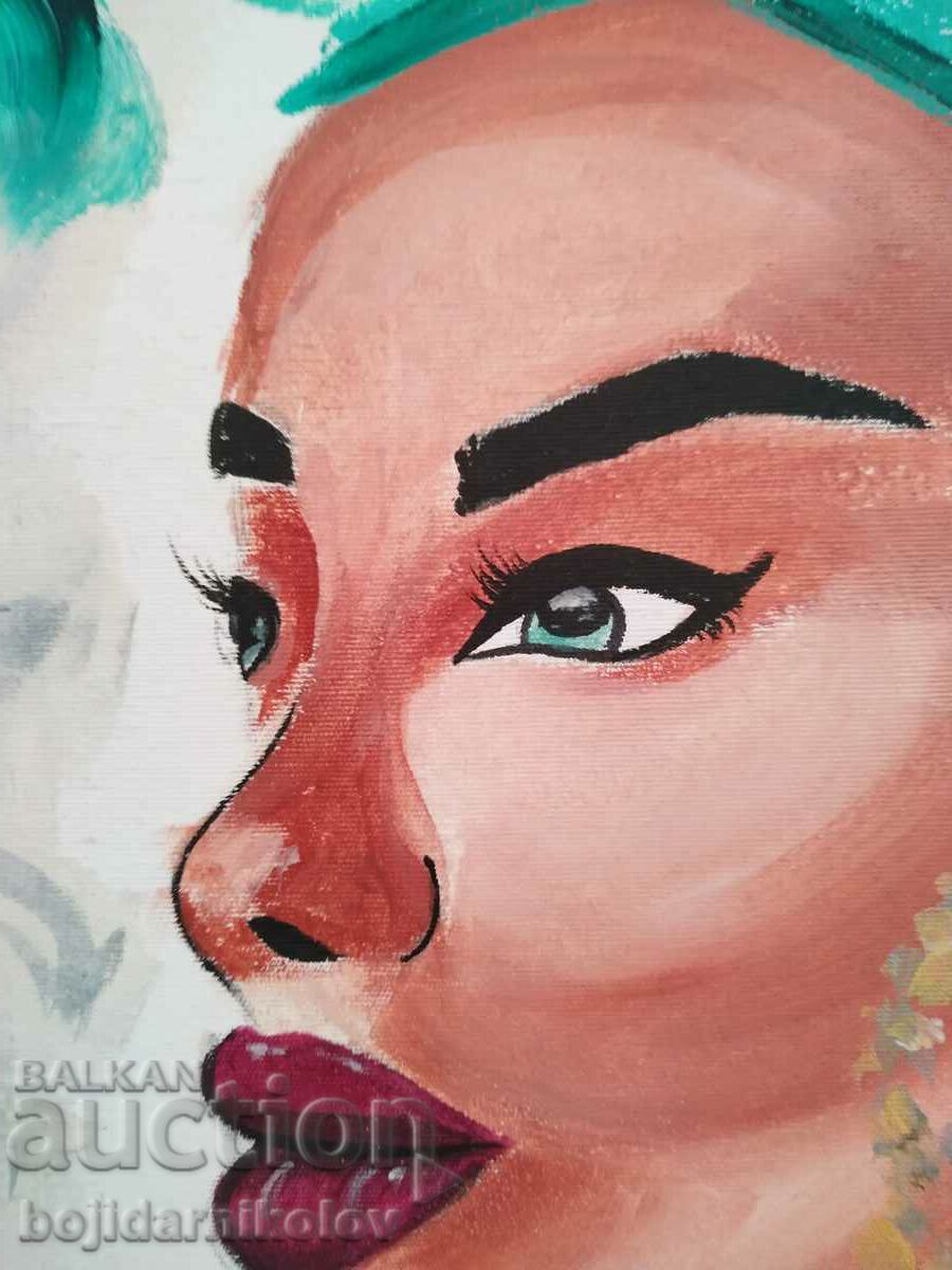 Auction Green-eyed beauty, painting mixed media 30/40, canvas Auction Green-eyed beauty, painting mixed media 30/40, canvas