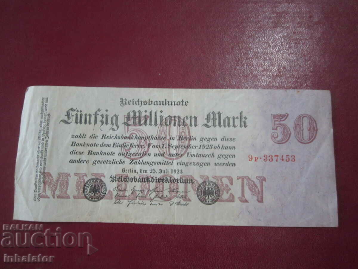50 Милиона  Марки 1923 год  REICHSBANKNOTE - 19.5 - 8.5 см
