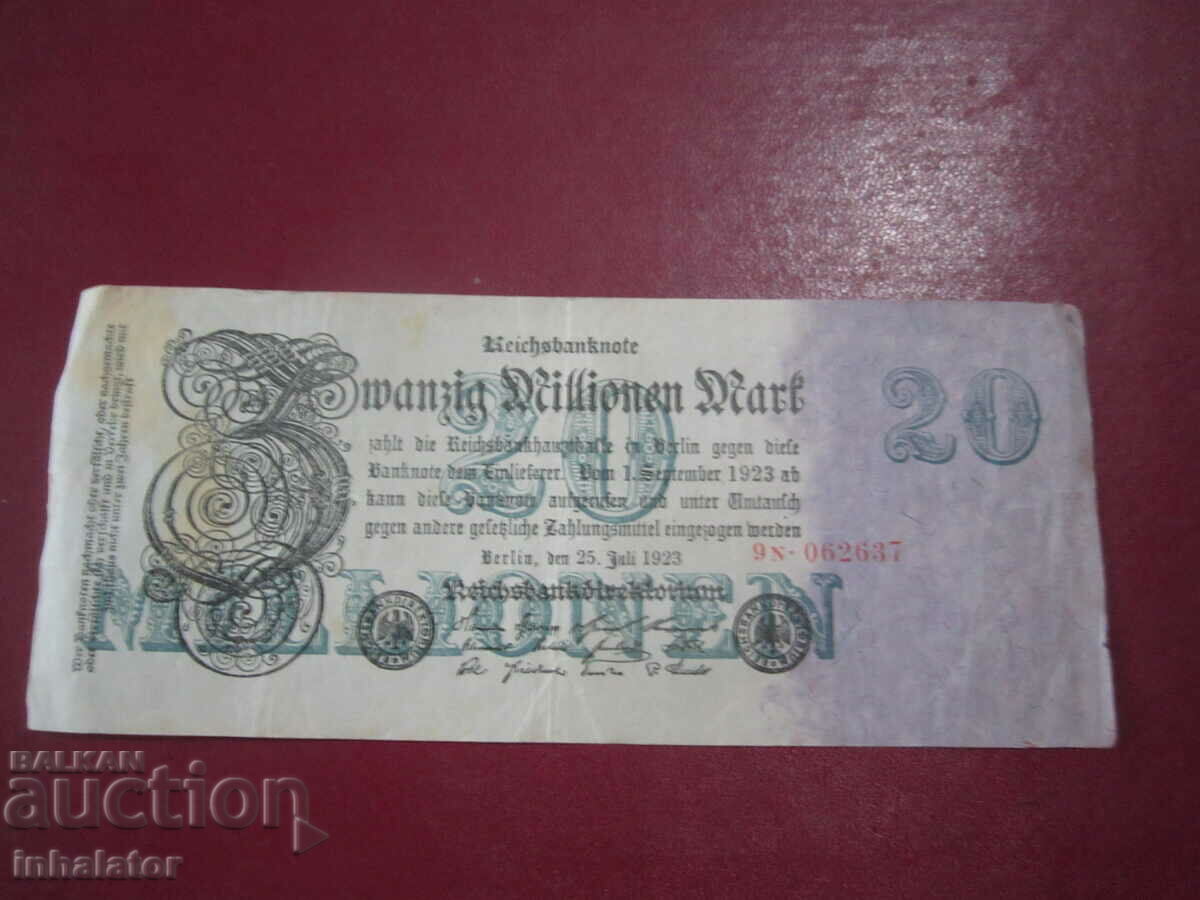 20 Million Marks 1923 REICHSBANKNOTE - 19.5 - 8.5 cm