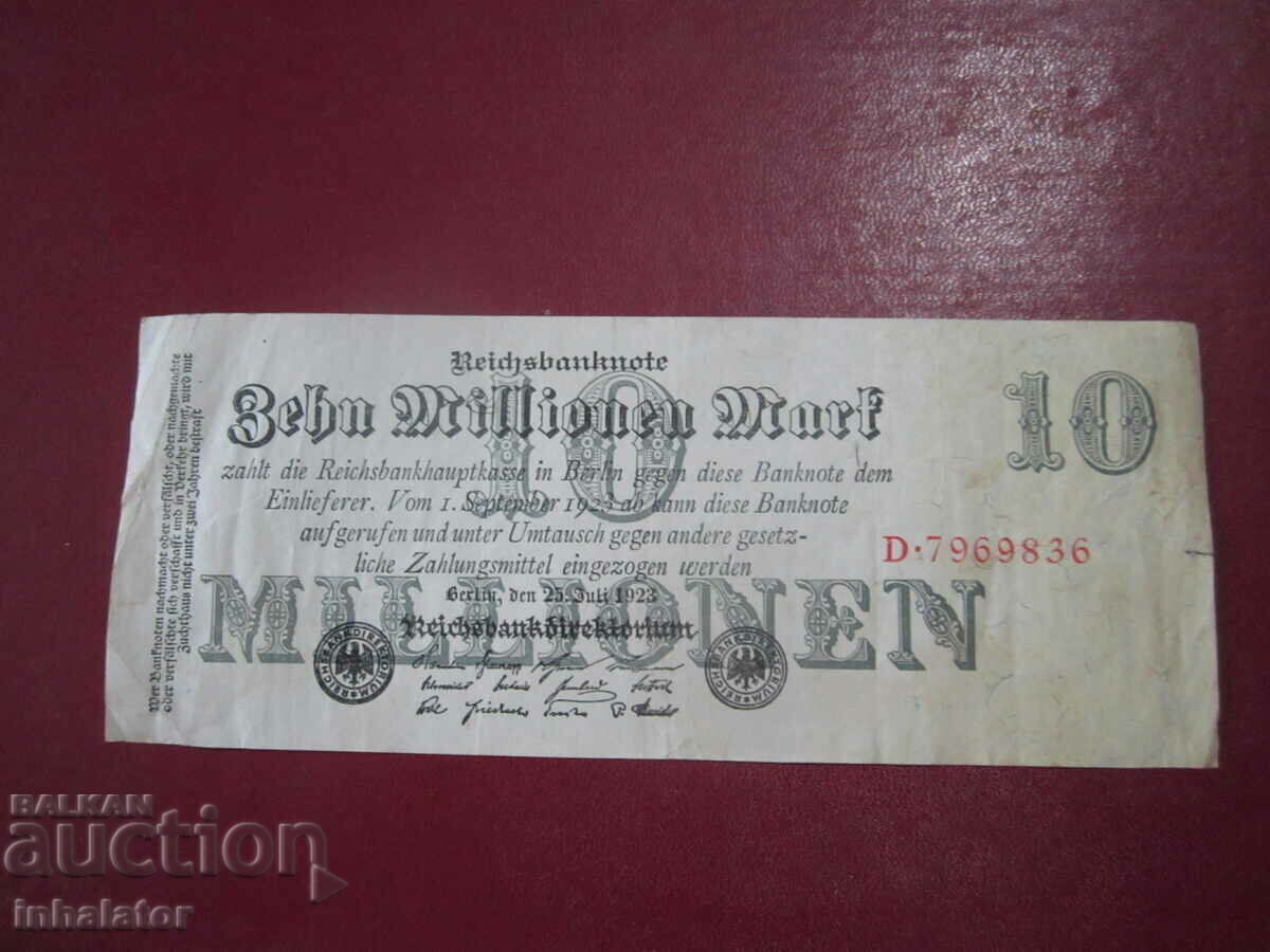 10 Million Marks 1923 REICHSBANKNOTE - 19.5 - 8.5 cm