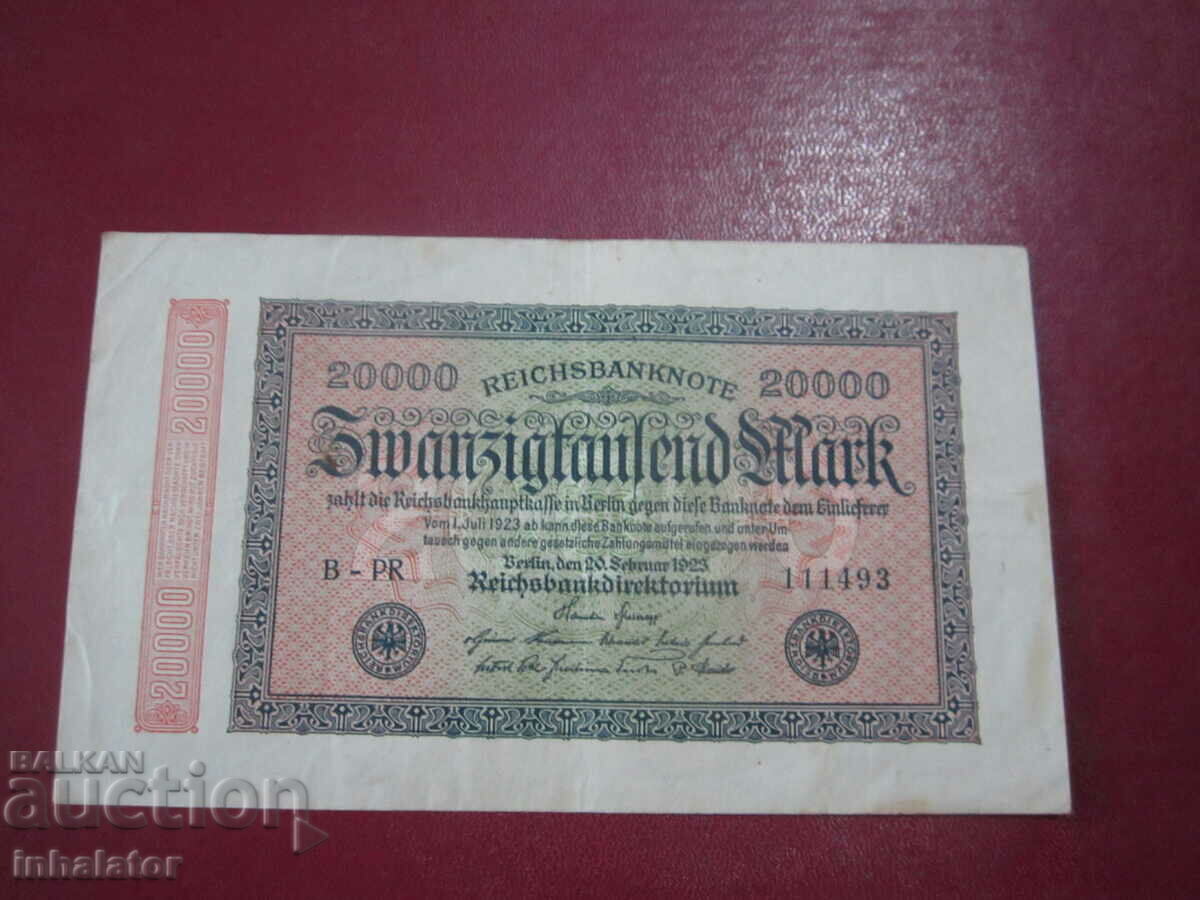 20,000 Marks 1923 REICHSBANKNOTE - 16 - 8.5 cm