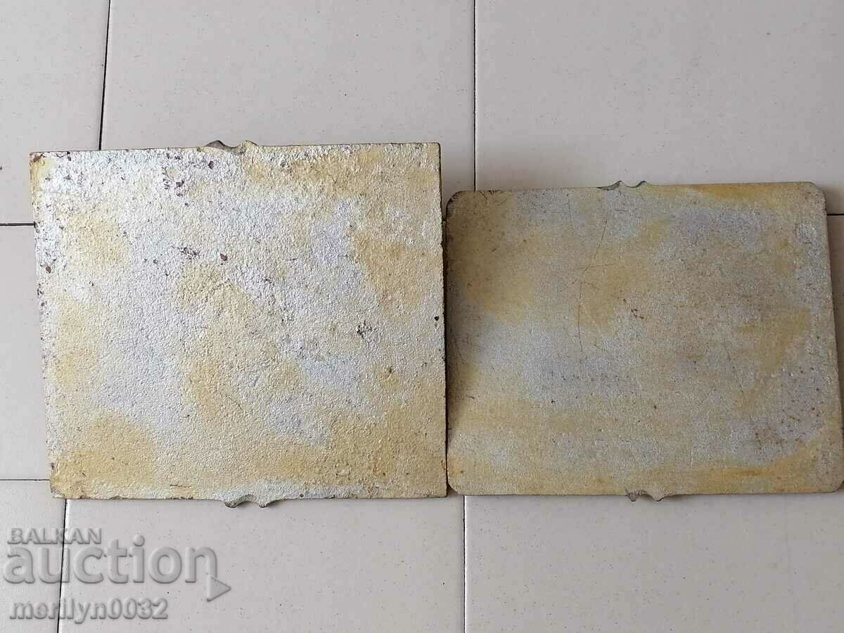 Two early 19th century embossed cast iron printing press plates with price 187.00 BGN | € 95.61 Two early 19th century embossed cast iron printing press plates with price 187.00 BGN | € 95.61