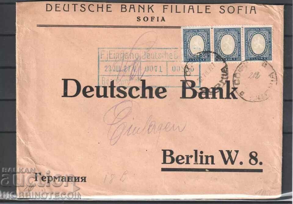 PLIC CĂLĂTORIT SOFIA BERLIN GERMANIA - 1927 - 3 x 6 LEVA BANK