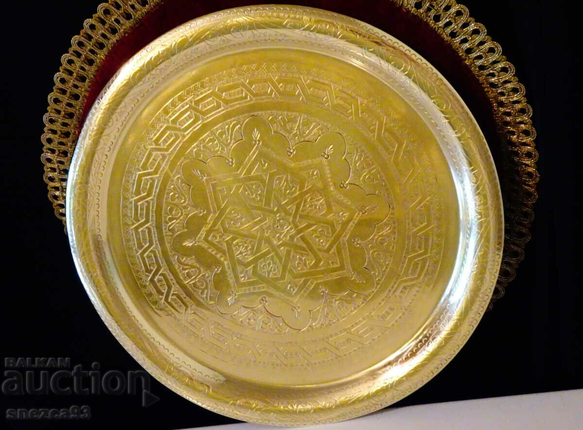 Moroccan bronze tray, marked.