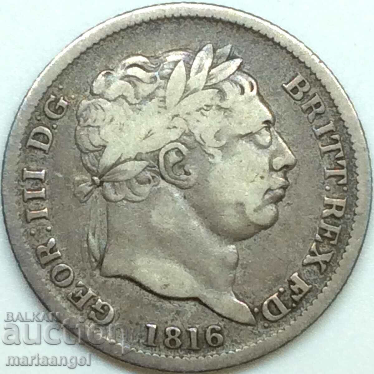 Великобритания 6 пенса 1816 Джордж III сребро