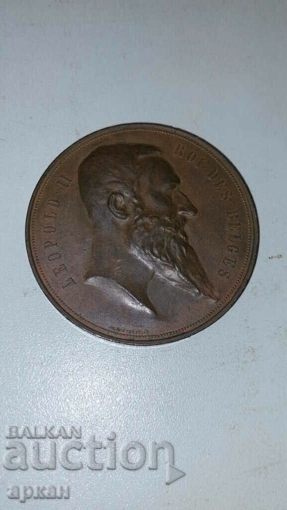 Auction Copper plaque -Leopold II Belges 1894 Auction Copper plaque -Leopold II Belges 1894