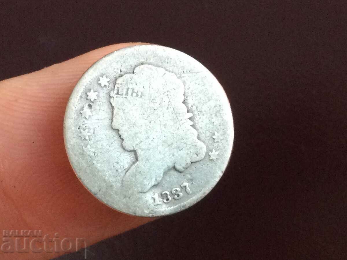 САЩ Америка 5 цента 1/2 дайм 1837 Свобода сребро