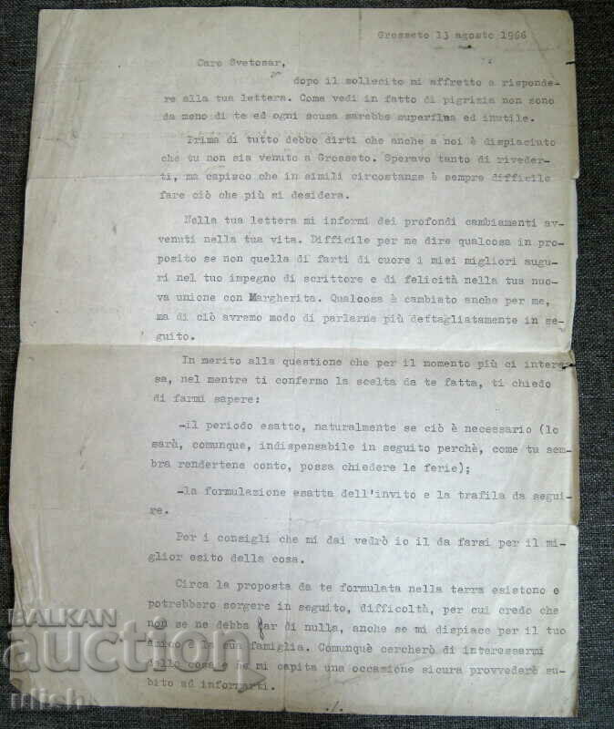 1966 Svetozar Zlatarov correspondence Italy