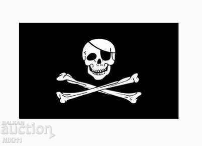 Steagul pirat 90 x 150 cm cu ochiuri / inele metalice. Craniu