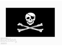 Steagul pirat 90 x 150 cm cu ochiuri / inele metalice. Craniu