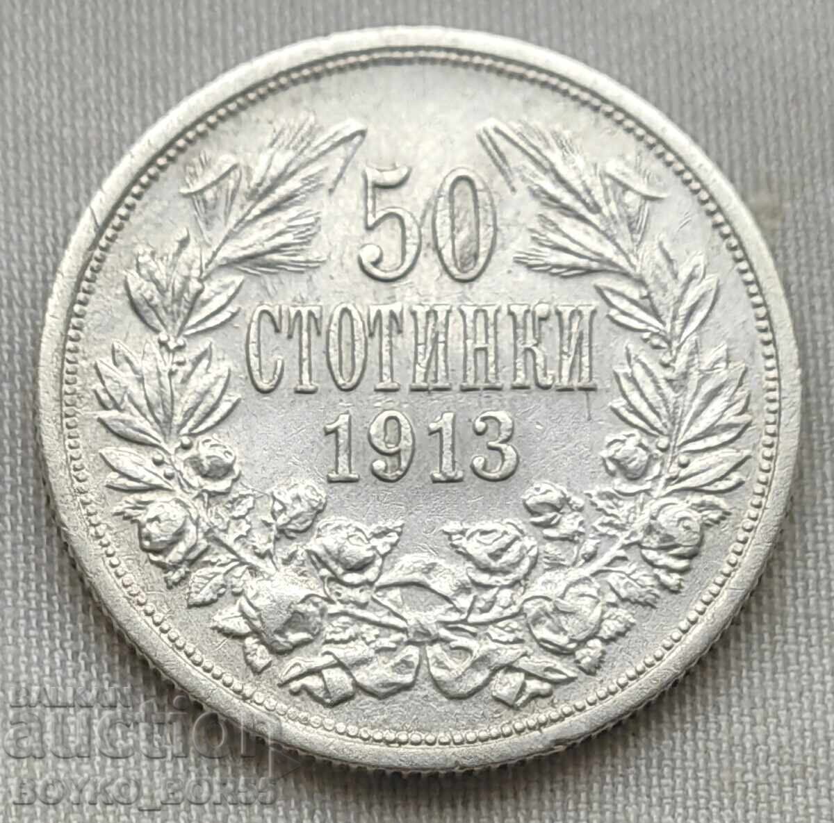 MS 61-63 ! Bulgarian Silver Coin 50 Stotinki 1913